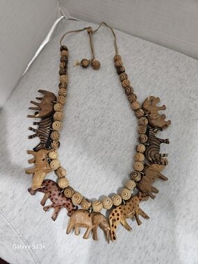 Handcrafted Wooden African Animal  Necklace in Natural Browns